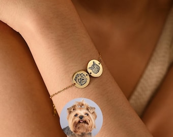 Personalized Pet Portrait Bracelet, Custom Bracelet for Dog Mom, Memorial Dog Photo Bangle, Pet Lost Bracelet, Dog Cat Bracelet,Gift for Her