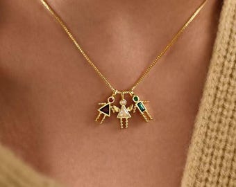 Boy Girl Charm Necklace, Angel Wing Pendant, Custom Birthstone Kids Charm, New Mom Gift, Family Necklace, Birthstone Sympathy Necklace