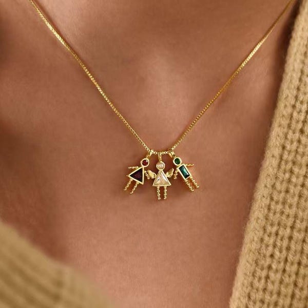 Boy Girl Charm Necklace, Angel Wing Pendant, Custom Birthstone Kids Charm, New Mom Gift, Family Necklace, Birthstone Sympathy Necklace