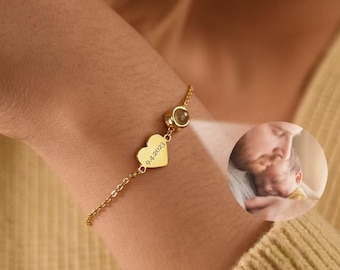Custom Photo Projection Bracelet with Heart, Custom Picture Bracelet, Memorial Gift, Bracelet for Women, Birthday Gift, Mother&#39;s Day gift
