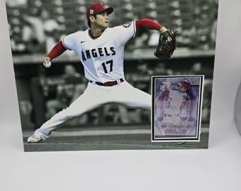 Cornice da parete con carta da baseball 8x10 di Shohei Ohtani, Los Angeles Dodgers Angels