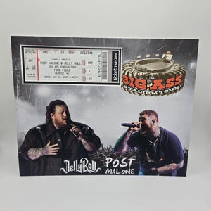 Talón de entrada para la gira del estadio Big Ass de Post Malone Jelly Roll personalizado, marco de exhibición de cartón paspartú de 8 x 10 pulgadas