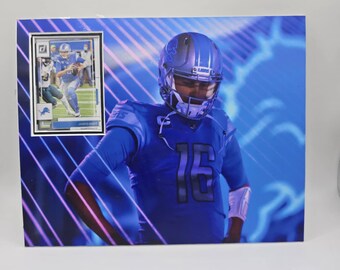 Cornice da parete con carta da football dei Detroit Lions Jared Goff 8x10