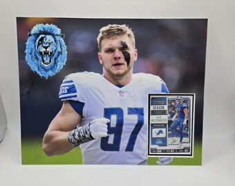Cornice da parete con carta da football dei Detroit Lions Aiden Hutchinson 8x10