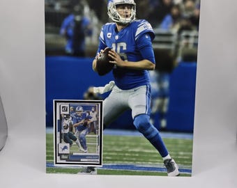 Cornice da parete con carta da football dei Detroit Lions Jared Goff 8x10