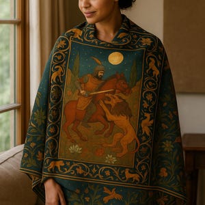 Rakhsh and the Lion Shawl: Persian Epic Art Scarf