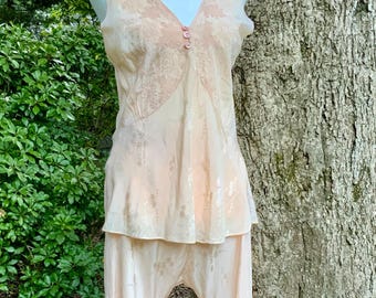 1930er Jahre Seiden Jaquard Pyjama Set - Old Hollywood Glamour - S