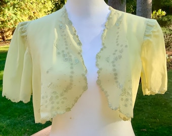 1920s Silk Bed Jacket - Embroidered Vintage Boudoir Shrug