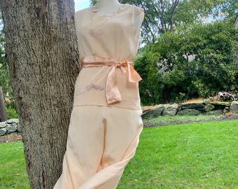 1920s Peach Silk Pajama Set • Vintage Art Deco Loungewear