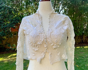 Antique Irish Crochet Lace Jacket • Victorian Edwardian Bolero