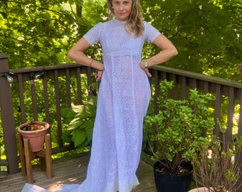 Abito da sposa in pizzo anni '60 - Chiffon di seta vintage, dettagli in paillettes