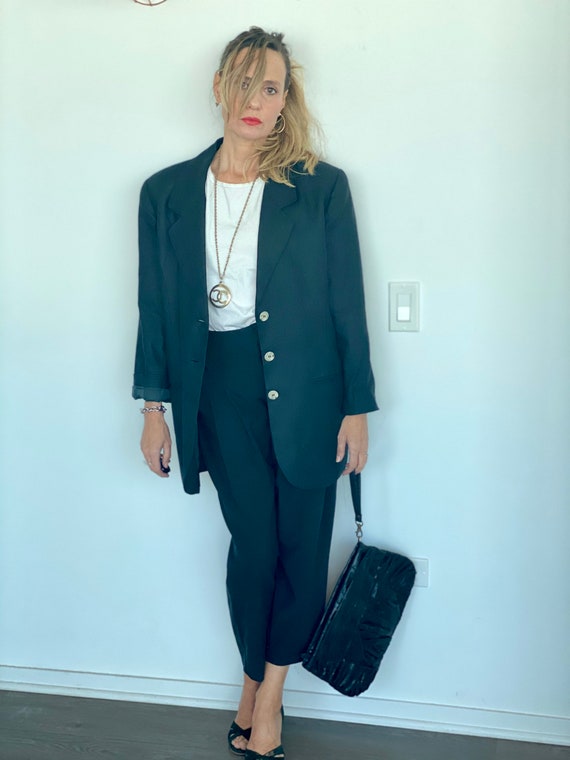 90s Black Linen Blazer - Vintage Linen Blazer - Vi