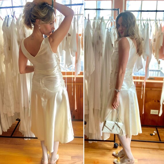 1920s Evening Dress - Vintage Satin Dress - White… - image 3