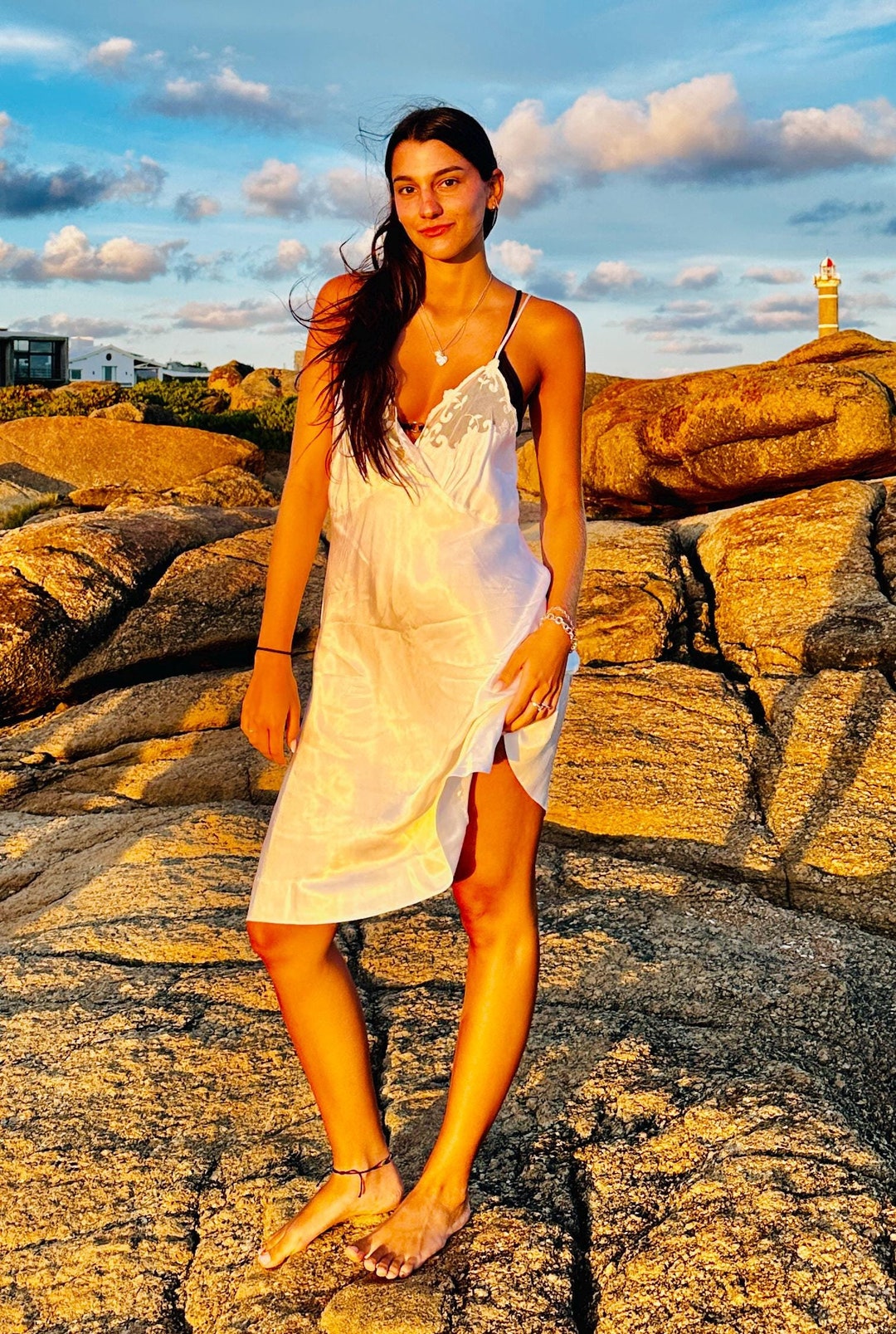 70s Slip Dress - Vintage Slip Dress - White - M - Etsy
