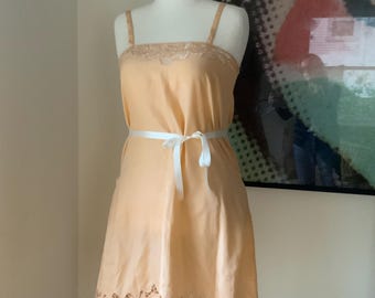1920s Peach Silk Slip Dress - Antique Flapper Loungewear