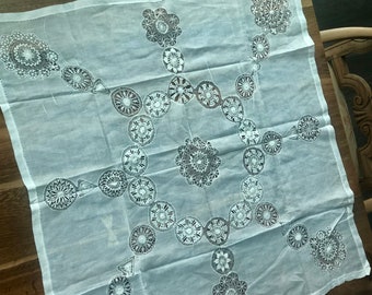 Antique Whitework Embroidery Tablecloth – 1900s Vintage Table Linen