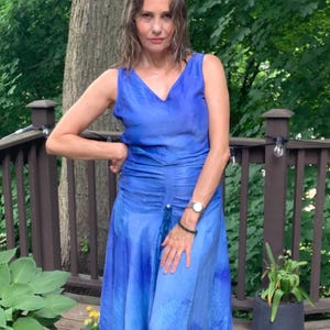 Hand Dyed 1920s Evening Dress - Vintage Satin Dress - White - Hand Dyed Blue