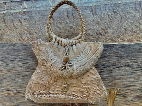 Rare Antique Jute Handbag - Mini Jute Handbag - V… - image 6