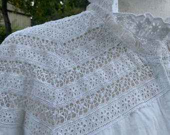 Edwardiaanse nachtjapon wit katoen M-L - zomerjurk