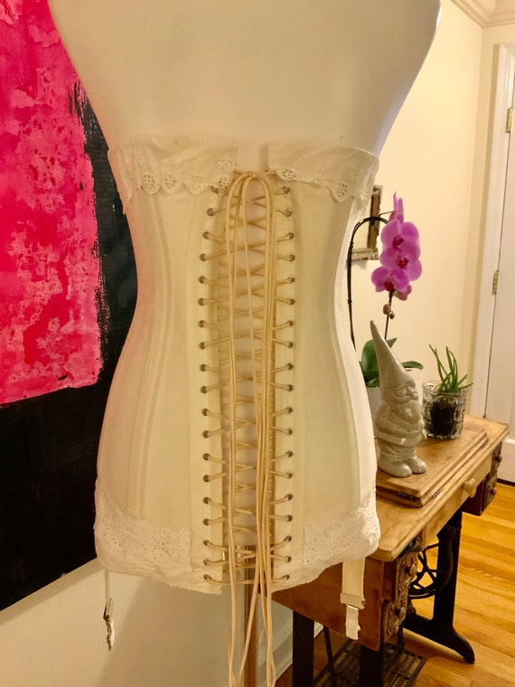 1910s Underbust Corset  White Cotton  - White Edw… - image 6