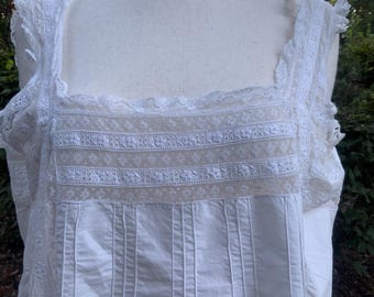 Camisón/vestido lencero estilo eduardiano, talla M-L, algodón blanco