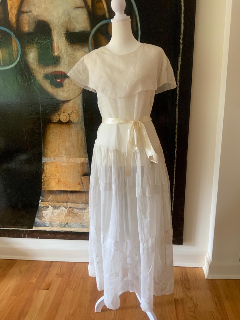 1910 Antique Cotton Nightgown: Edwardian Embroidered Dress, Size L image 5