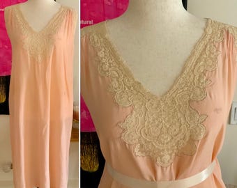 1920s Pink Silk Nightgown - Antique Lace Embellished Lingerie