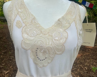 1930s Pure Silk Bridal Slip Dress Lace Bias Cut Wedding Gown Lingerie S/M-30BX