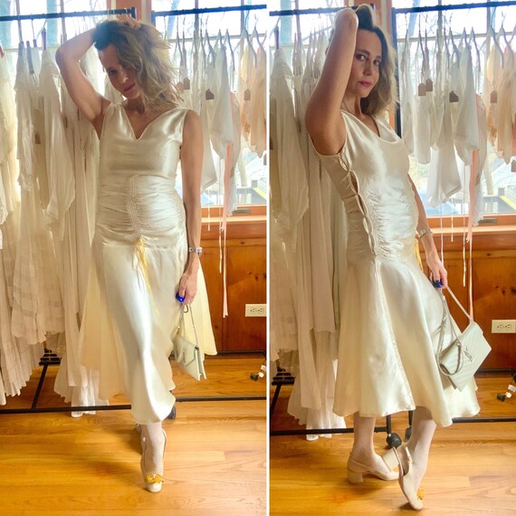 1920s Evening Dress - Vintage Satin Dress - White… - image 1
