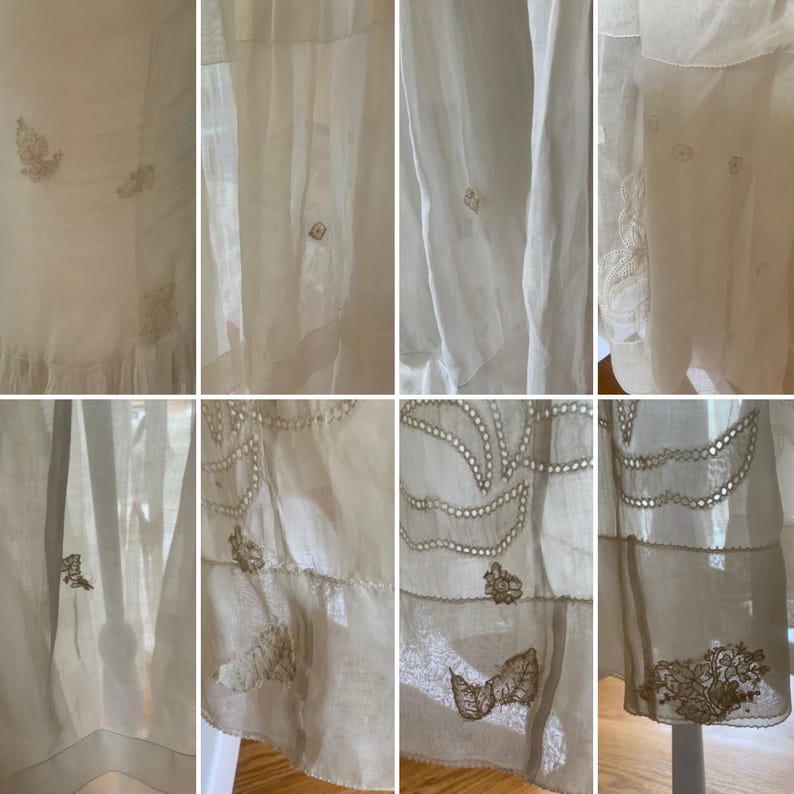 1910 Antique Cotton Nightgown: Edwardian Embroidered Dress, Size L image 10