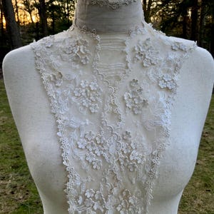Cuello babero de encaje eduardiano antiguo c.1905 – Cuello de vestido de lencería de red bordada