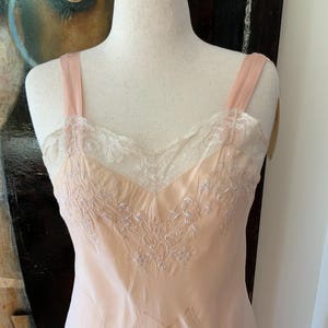 1930s Pure Silk Slip Dress Embroidered - Vintage Silk Slip Dress L