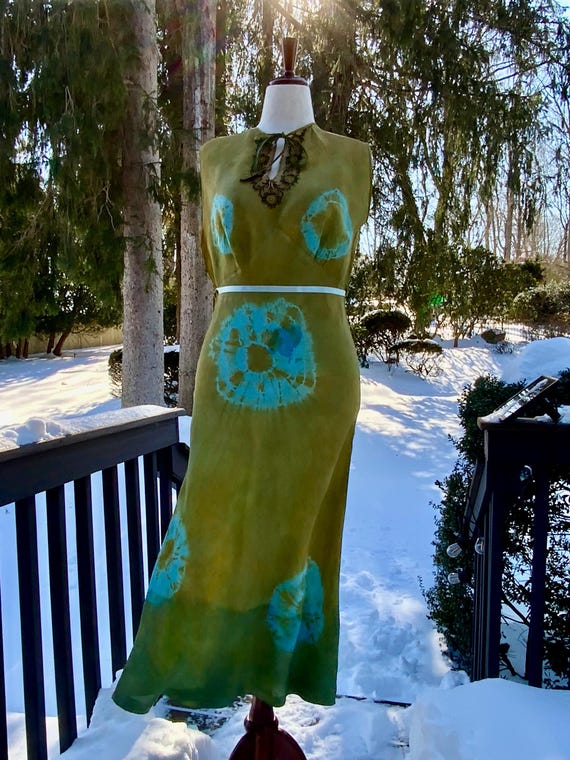 Hand-dyed Vintage Silk Dress  Olive & Aqua Patina | One of a Kind Atelier  Piece (1930s40s) - Etsy UK
