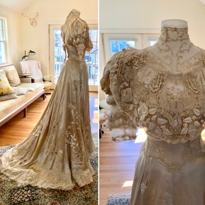 1890 Wedding Dress - Silk - Ecru Lace - Craftmanship - Victorian Wedding Dress