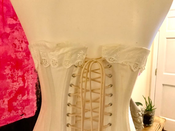 1910s Underbust Corset  White Cotton  - White Edw… - image 7