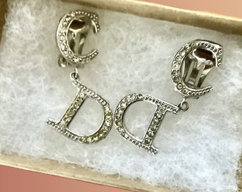 Dior Earrings - Christian Dior C D Earrings - Dior Logo Swing Silver Earrings