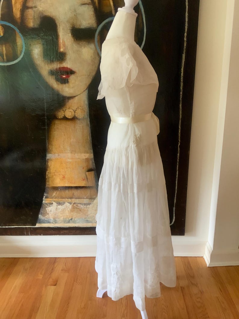 1910 Antique Cotton Nightgown: Edwardian Embroidered Dress, Size L image 6