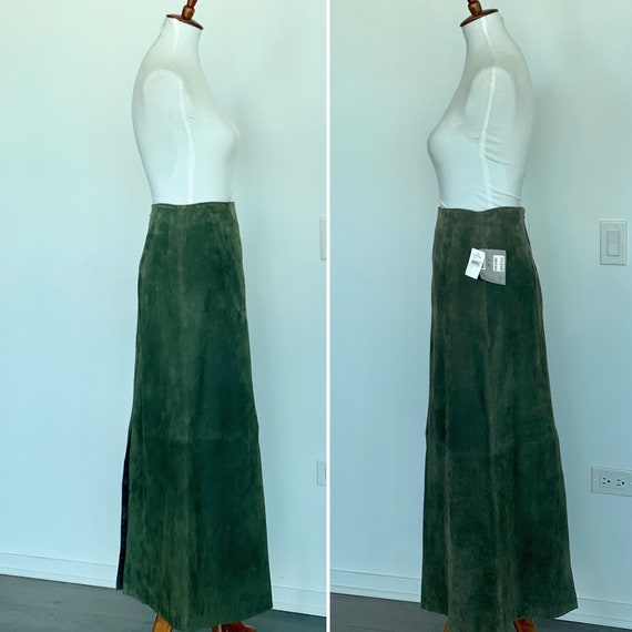 Vintage Suede Maxi Skirt - Suede Long Skirt - Gree