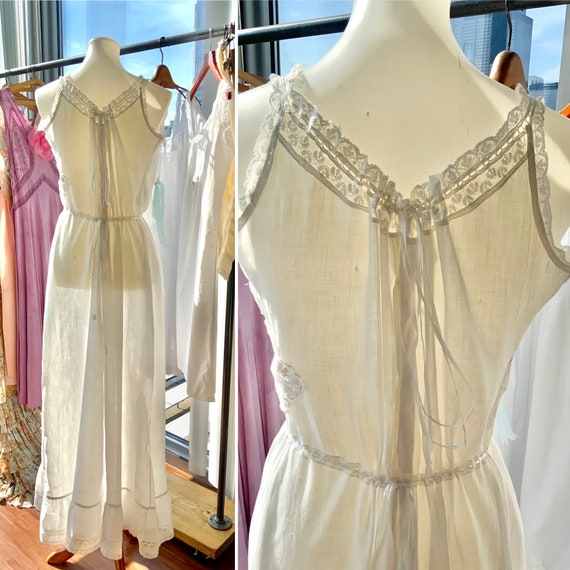 Edwardian Cotton Nightgown / Slip Dress Embroider… - image 6