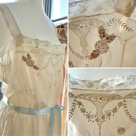 Stunning Silk Antique Nightgown 1910 - Edwardian … - image 7
