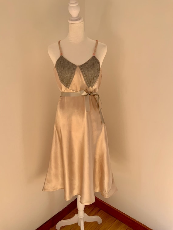 Vintage Silk Slip Dress  Hand Dyed Champagne With Lace Bodice & Satin  Ribbon - Etsy