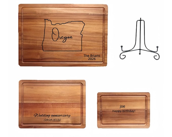 Featured listing image: Personalized State Shape Cypress Cutting Board: Custom Anniversary Gift