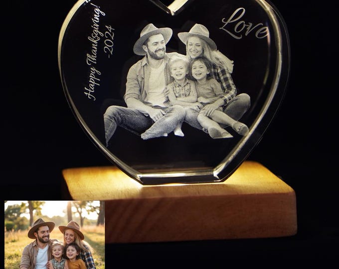 Featured listing image: Personalized Crystal Photo Gift: Engraved Keepsake, Custom Anniversary Present