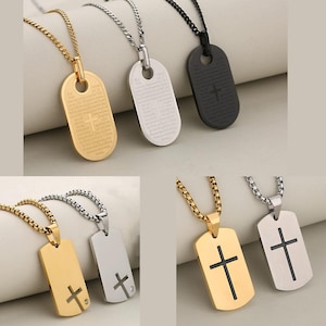 Personalized dog collar cross for religious believers. Engraved with Bible content, names, etc.