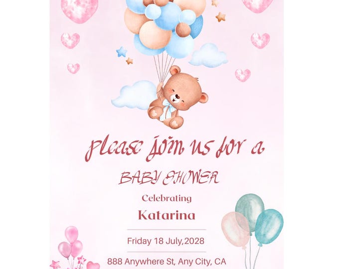 Featured listing image: Minimalist Baby Shower Invitation Template: Editable Canva Card (Digital Download A3 Size)