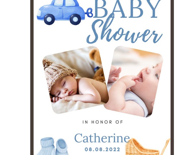 Featured listing image: Minimalist Baby Shower Invitation Template: Editable Canva Card (Digital Download A3 Size)