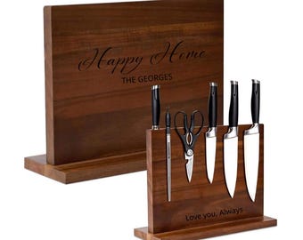 Personalized Cedar Wood Magnetic Knife Holder: State Shape Engraved，Mother's Day Gift