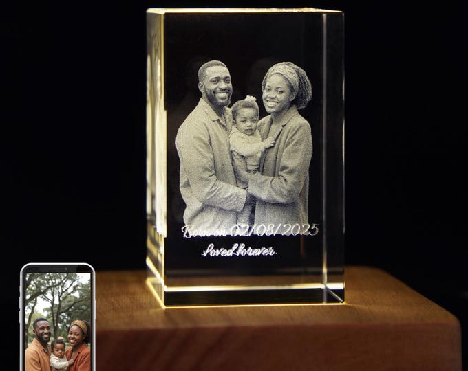 Featured listing image: Personalized Crystal Photo Gift: Laser Engraved K9 Crystal Keepsake