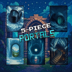Portales de Hielo / Set de 5 impresiones de pixel art antártico / Descarga digital / Fantasía de la Puerta de Hielo / Paquete de pósteres de pixel art de misterio de ciencia ficción