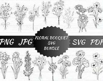 Floral Bouquet SVG Bundle, Wildflower PNG, Cricut Cut Files (Digital Download)